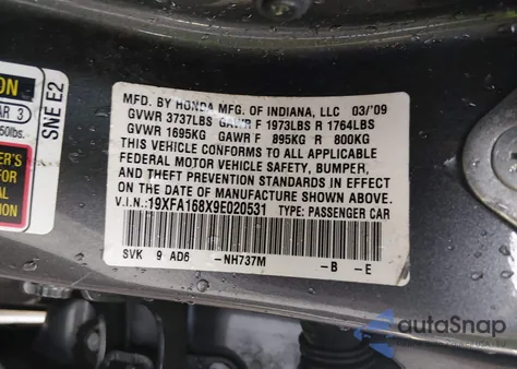 2009 Honda Civic Ex from USA, damaged, VIN 19XFA168X9E020531